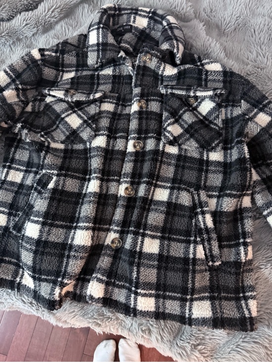 Jackets & Blazers - Black & White Plaid Fleece Jacket